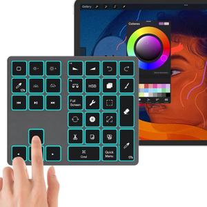 Doohoeek Updated Backlit Bluetooth Keypad for iPad Procreate Compatible with iOS17 or Later, Rechargeable Keyboard for Procreate and Drawing Shortcuts for iPad and Graphic Tablets, Grey (iOS 17 or Later)
