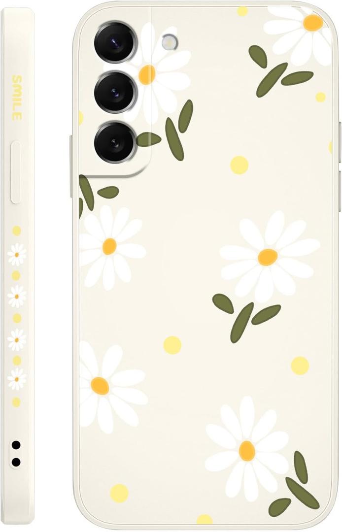 for Samsung Galaxy S22 Plus Case, Fashionable Flowers Designs Soft Silicone Drop Protective Fingerprint for Samsung S22 Plus Phone Cover, Daisy Rice White