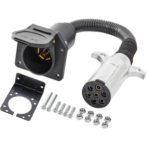Oyviny 7 Pin Round to 7 Pin RV Trailer Adapter with Mounting Bracket, 7 Pole Round to 7 RV Blade Adapter 14 Inches Length