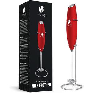 Bean Envy Milk Frother Handheld for Coffee - Electric Hand Blender, Mini Drink Mixer Whisk & Coffee Foamer Wand with Stand for Lattes, Cappuccino, Matcha and Hot Chocolate - Kitchen Gifts - Red