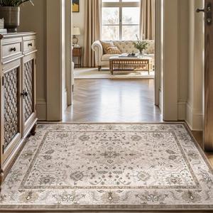 LUMI Washable Ultra-Thin Entryway Mats, Oriental Small Indoor Door Mat, Non-Slip Inside Welcome Doormats, Retro Distressed Carpet for Front Door,Bedroom, 32"x47", Beige