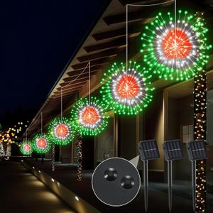 3 Set Christmas Solar Firework Lights Outdoor 120 LED 8 Modes Waterproof LED Hanging Fairy Lights for Christmas Garden Patio Yard Holiday Decoration(Multicolor,Double Style)