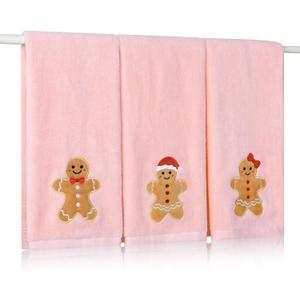MelonBoat Pack of 3 Towels Set, Embroidered Gingerbread Man Christmas Hand Towels for Bathroom, Soft Absorbent Polyester Festive Xmas Decoration for Bath Gym Spa Kitchen Family Home Decor, 13.7"x29.5"