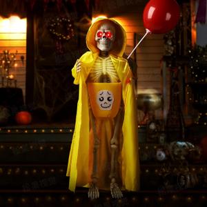 37.3'' Halloween Decorations Outdoor with Candy Bag Life Size Scary Animated Animatronics Skeleton with Button & Sound Activated Sensor  Spooky Scary Decor Decor for Home, Yard, Party