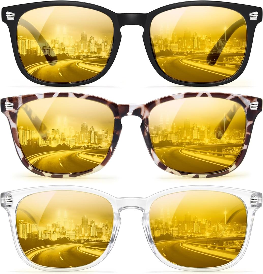 Gaoye Night Driving Blue Light Glasses for Woman - Computer Glasses for Blue Light Blocking - Lightweight Frames - 3 Pack, Matte Black, Leopard, Transparent