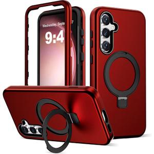 Designed for Samsung Galaxy S23 Case with Magnetic Ring Stand [Compatible with Mag-Safe][Military Grade Drop Protection][Build in Kickstand] Shockproof Galaxy S23 Phone Case 6.1",Red
