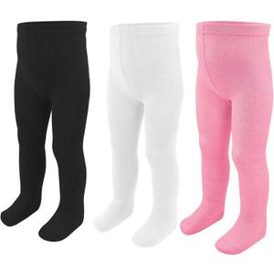 Baby Girls Tights Leggings 3 Pack Cotton Smooth Toe Thick 0-24 Month Newborn Infant Toddler Stocking Pants (01-Black,White,Pink  18-24 Month )