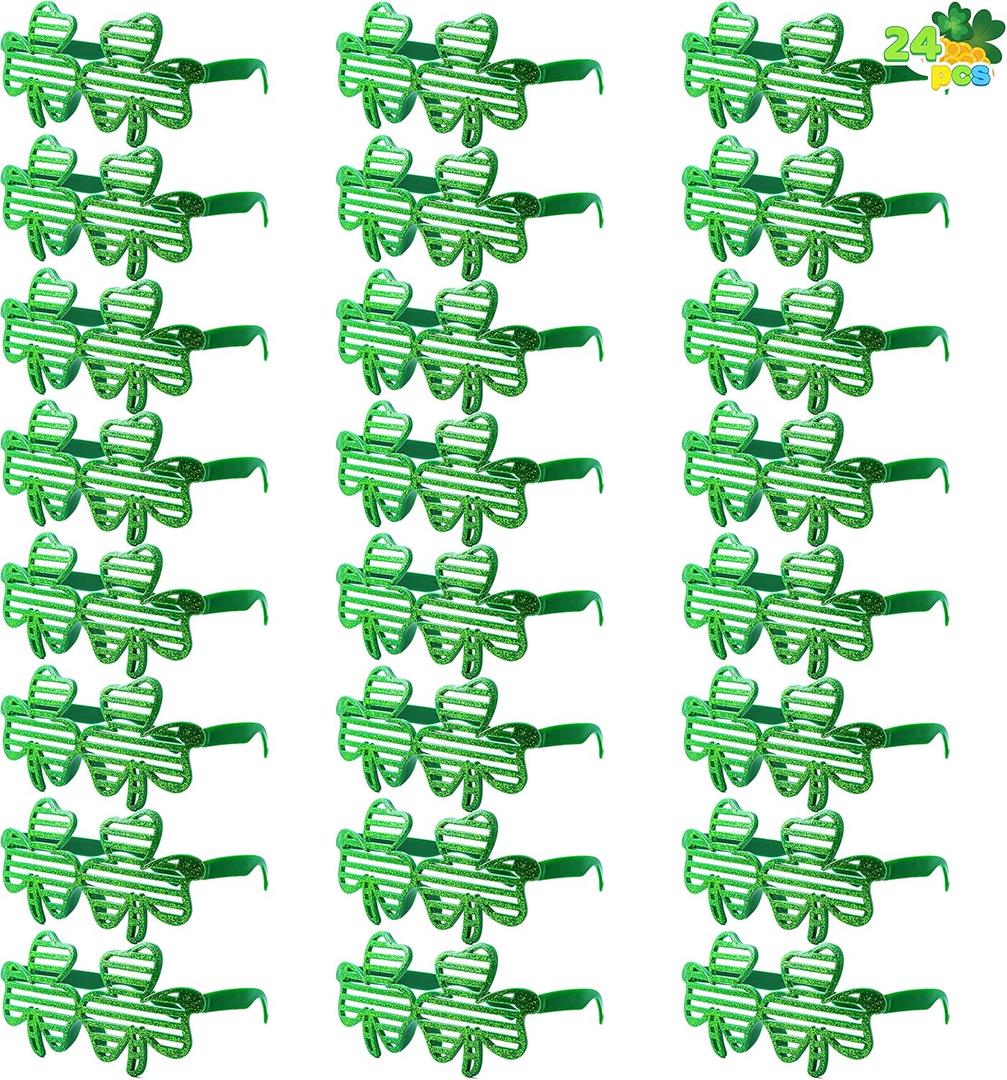 JOYIN 24 PCS St. Patrick's Day Shamrock Glitter Glasses, Saint Patrick Party Costume Green Clover Dressing-up Accessories Party Favor and Supplies
