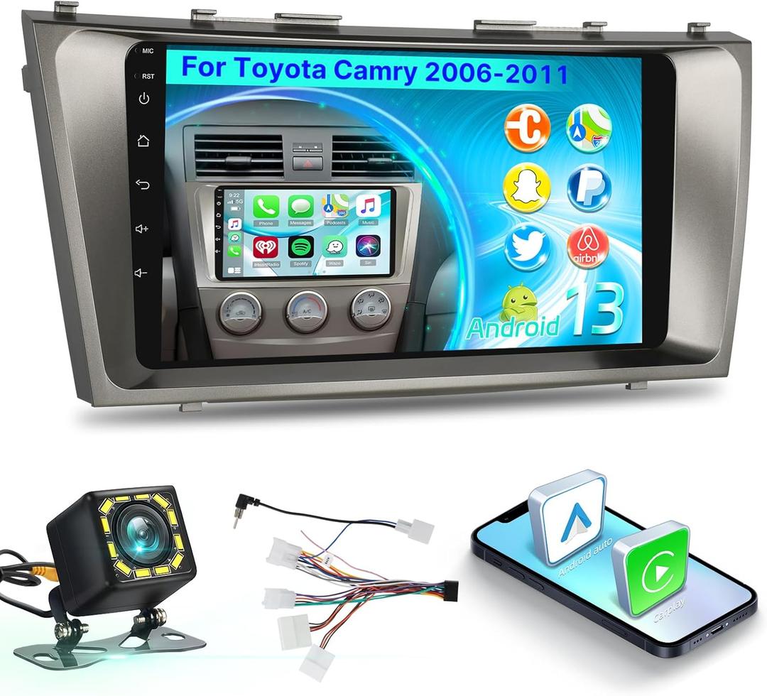 [2+32G] Android 13 Car Radio for Toyota Camry 2007 2008 2009 2010 2011 with Carplay and Android Auto, 9 inch Touchscreen Stereo with Backup Camera and Microphone