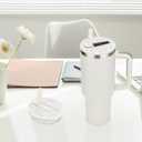 SAVORI 40 oz Tumbler Flip Straw Lid Replacement fit for Stanley Quencher H2.0, Rhinestone 40 oz Leak Proof Lid for Stanley Tumber, Non Spill Lids for Stanley Cup (Cream-White Rhinestone, 40 oz)