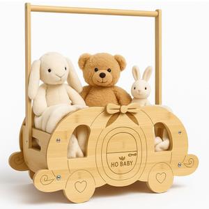 Fun-Plus Baby Shower Crate Closet, pumpkin carriage Baby Shower Basket with Handle Baby Storage Crate, Wooden Crate for Pregnancy New Parent (Bamboo made)