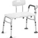 500lb Heavy Duty Shower Bench, Tool-Free Tub Transfer Bench with Arms & Back, Height Adjustable Handicap Shower Seat, Non-Slip Bath Safety Chair for Elderly & Surgery Recovery (Large, Off White/Gray)