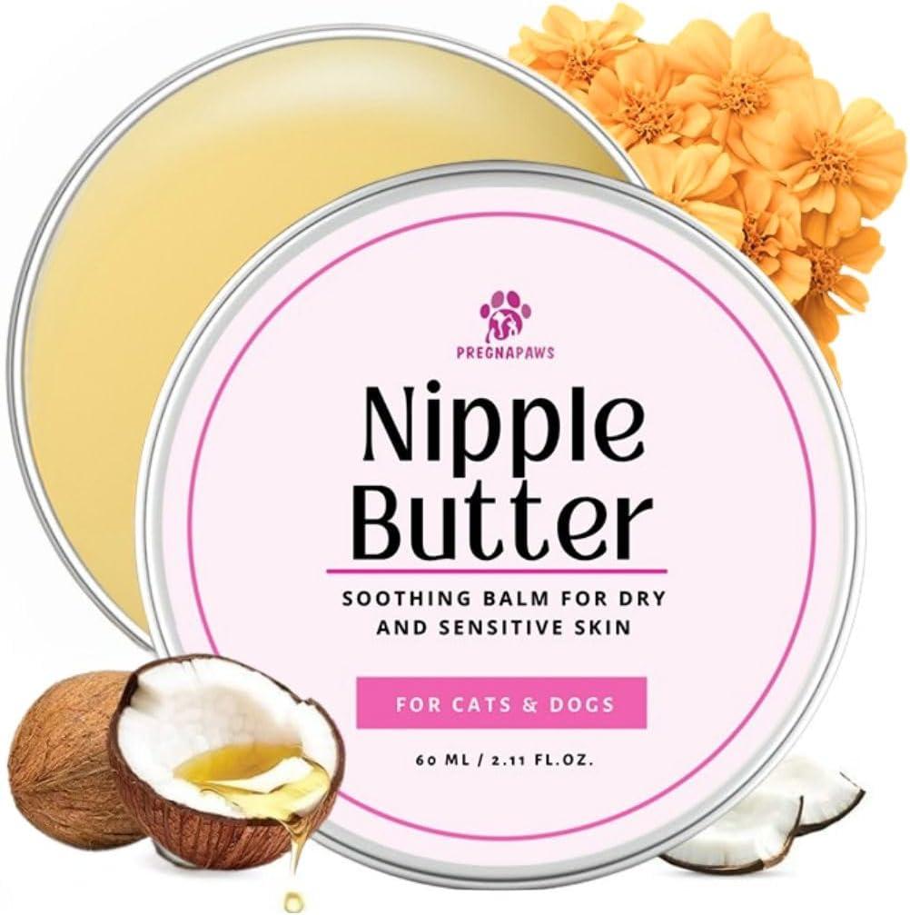 Nipple Soothing Balm for Nursing Dogs & Cats  Lick-Safe, Lanolin-Free, All-Natural Nipple Butter  Soothes Chapped & Cracked Skin  Coconut Oil, Shea Butter, Vitamin E, 2.11 oz
