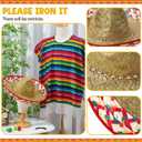 Unittype 6 Pcs Mxeican Costume Set Sombrero Hat Serape Poncho Mustache Maracas Fiesta Outfit Mexco Accessories