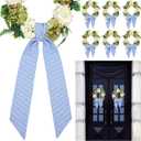 XunYee 6 Pcs Spring Blue Wreath Sash Bulk Patriotic Bow Wreath Sash Chinoiserie Summer Garland for Front Door Wedding Indoor Outdoor Kitchen Yard Party Decor 4.5" x 56"(Blue, Striped)