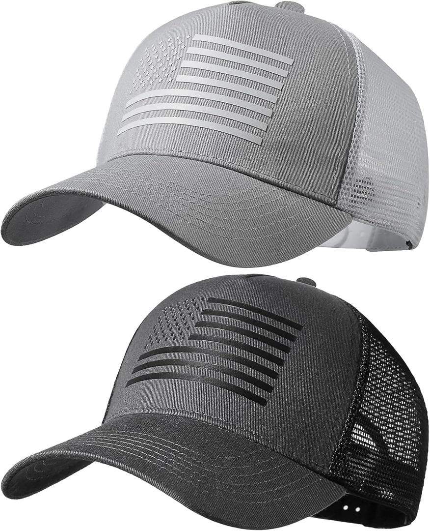 American Flag Trucker Hat,USA Hat for Men Women Snapback Baseball Cap Adjustable Breathable Mesh Side Durable Hats