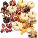 23Pcs Fake Pumpkins Fall Thanksgiving Decorations,Plastic Pumpkins with Acorns,Maple Leaves,Pine cones,Berries, Artificial Mini Pumpkin Decorating Harvest Home Decor Centerpiece Table Decorations (Style-7 23pcs)