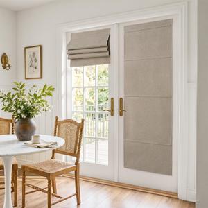 NICETOWN Linen 100% Blackout Door Curtain, 26" W x 72" L, No Drill Cordless Roman Shade for French Front Door Thermal Insulated, Adhesive Top Magnetic Blinds for Indoor Windows Privacy, 1 PC, Beige