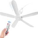 Mengnessly 28" Inch Ceiling Fan AC 110V/DC 12V Indoor Outdoor Gazebo Electric Fans for Tent with Remote Control Portable Hanging Plug in No Light White Bedroom Porch Quiet Small Room RV Garage Dorm