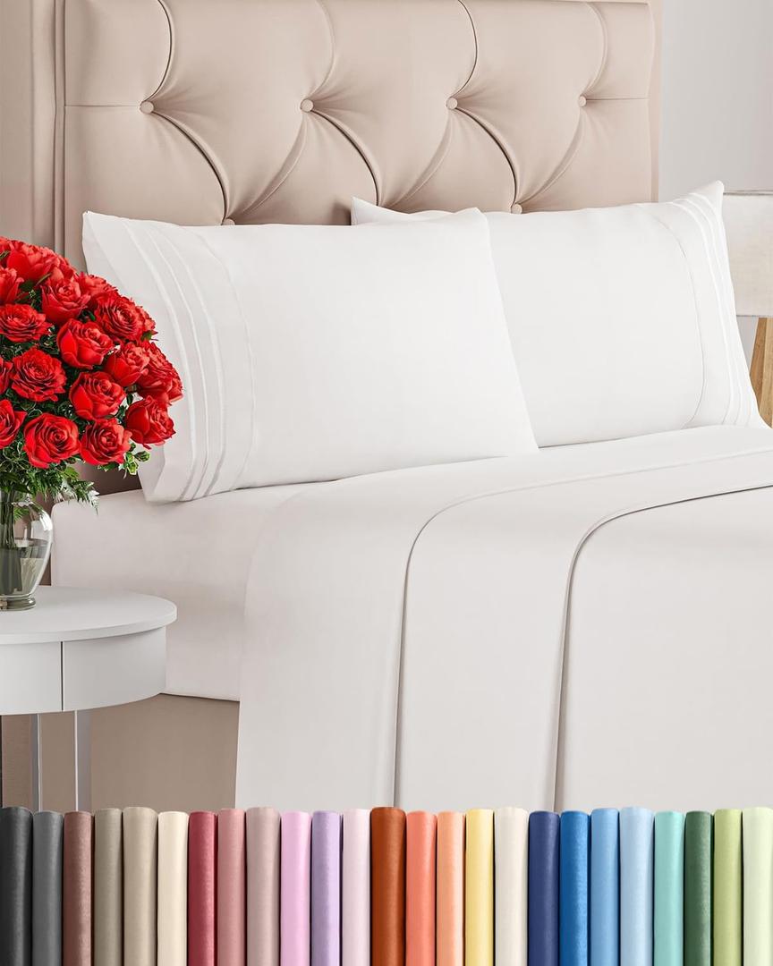 King Size 4 Piece Sheet Set - Comfy Breathable & Cooling Sheets - Hotel Luxury Bed Sheets for Women & Men - Deep Pockets, Easy-Fit, Extra Soft & Wrinkle Free Sheets - Antique White Oeko-Tex Bed Sheets
