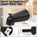 Dreyoo Slip On Diverter Tub Spout with Metal Cover Ring and Foam Gasket, Compatible with Kohler GP85556-CP, Bathroom Bathtub Faucet Set Replacement Fits 1/2'' Copper Water Tube(Matte Black)