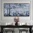 Wall Art Framed Artwork Blue And Gray White Tree Flower Landscape Decor Modern Canvas Wall Prints Abstract Wall Decor Suitable For Bedroom Apartment Office Wall Decor Can Be Hung 24"X48"