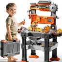 2 in 1 Workbench Tools Toys Set with Sound for Toddlers Aged 3-5, 145 PCS Educational Construction Mechanic Toolbox for Boys Girls, Pretend Play Toys Birthday Gift for Kids 3 4 5 6 Years Old, Large