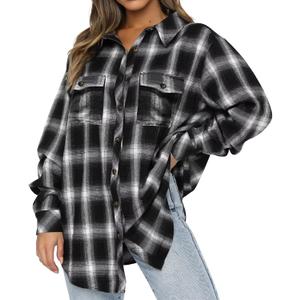 Lacozy Womens Buffalo Plaid Flannel Shirt Long Sleeve Collar Button Down Blouses Tops (XL)