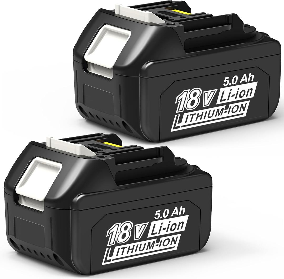 CHAUNVEN 2 Packs 5.0Ah 18V Battery Replacement for Makita 18V Battery BL1850B BL1840B 1860B BL1830B BL1815B Compatible with Makita 18 Volt Cordless Power Tool and Charger