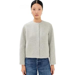 Vince Women's Double Wool Collarless Jacket, H Stone Grey, Grey, M