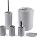 Papillon Bathroom Accessories - 6 Piece Plastic Gift Toothbrush Holder,Toothbrush Cup,Soap Dispenser & Dish,Toilet Brush Holder,Trash Can,Tumbler Straw Set (Gray)