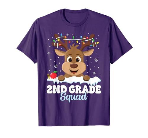 2nd Grade Teacher Christmas Second Grade Squad Reindeer Xmas T-Shirt for Men Women Kids S