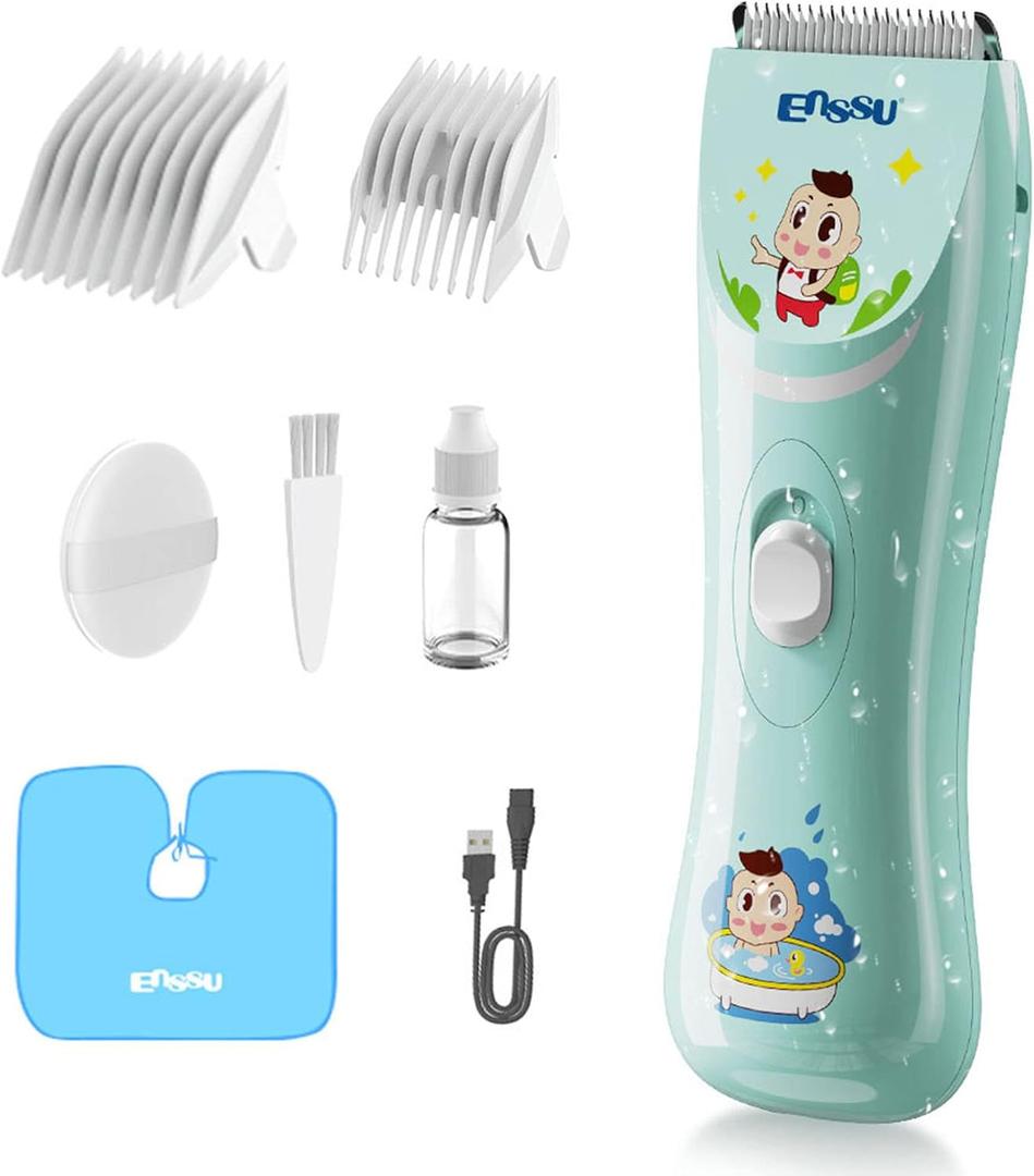 ENSSU Baby Hair Clippers, Lower Noise Haircut Trimmers for Children with Autism and Sensory Sensitivity, Babies Infant Kids Waterproof Hair Cutting Kits (Light Green)