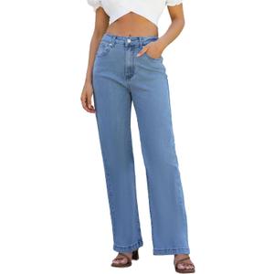 ETTELO Womens Jeans High Waisted Straight Leg Loose Stretchy Lightweight Tummy Control Trendy Jeans for Women 2025 (Blue)