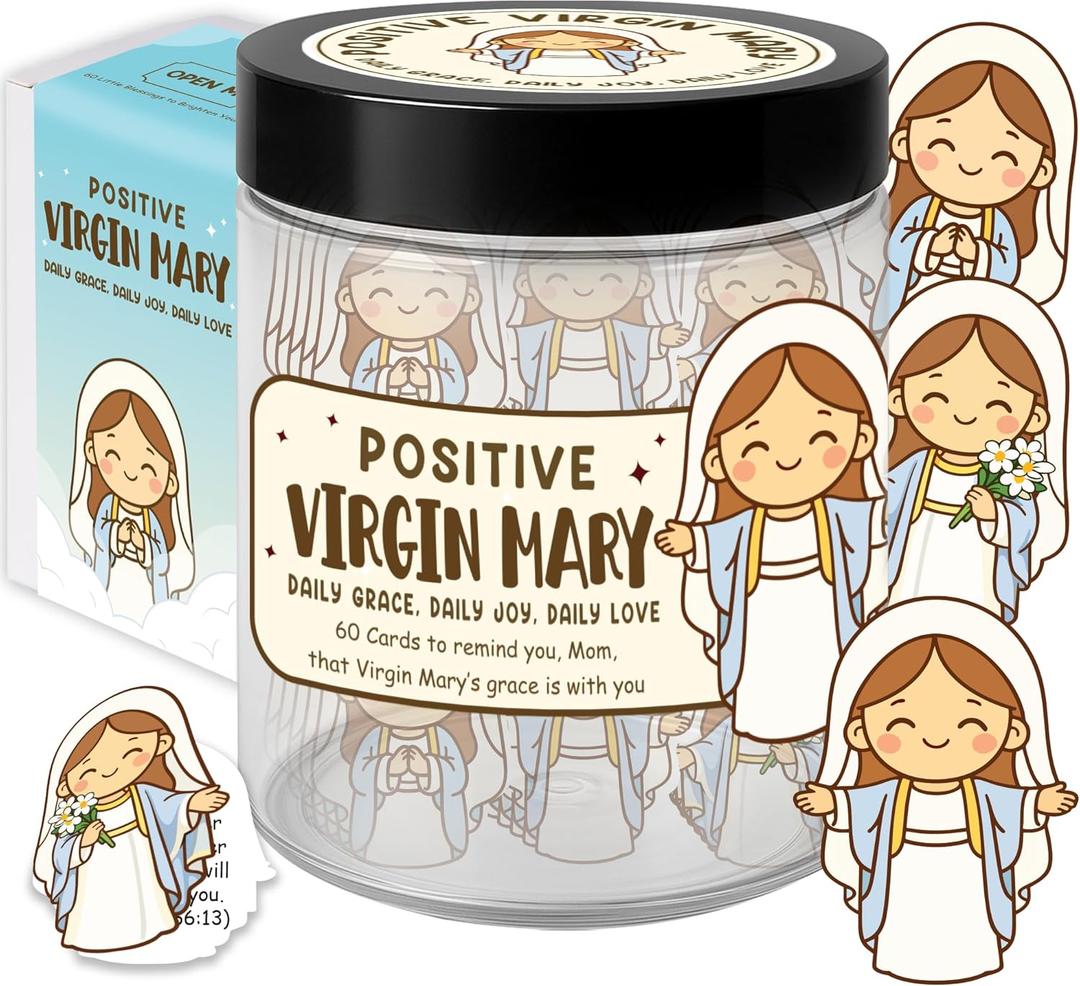 Positive Virgin Mary Jar, Mothers Day Gift For Mom, Christian Gifts For Women, Daily Encouragement Scripture Cards, Cute Faith-Based For Mom Daughter (Virgin Mary)