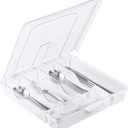 Utensil Holder for Countertop with Lid, Plastic Silverware Tray for Drawer, 5 Compartments Flatware Organizer, Transparent