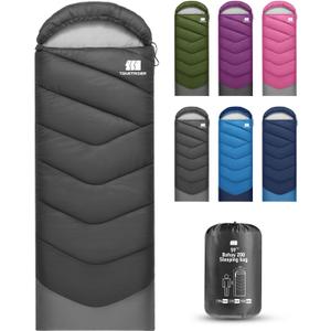 Sleeping Bags for Adults Cold Weather & Warm, Backpacking Camping Sleeping Bag for Tall Girls Boys, Lightweight, Compact, Waterproof Camping Gear for Traveling, Hiking, Hotel, Outdoor & Indoor (3lb-Black)