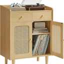VASAGLE BOHOVEN Collection - Buffet Cabinet, Sideboard Storage Cabinet with Rattan-Like Doors and Drawers, Accent Cabinet, Adjustable Shelf, Boho Style, for Living Room, Oak Beige (1 Pack)