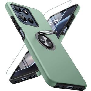 JAME for Motorola Moto G 2025/2026 Case, Moto G Play 2026 Case with Screen Protector, Dual Layer Military Grade Shockproof Cover with Ring Holder Stand Kickstand Protective Phone Cover, Alpine Green