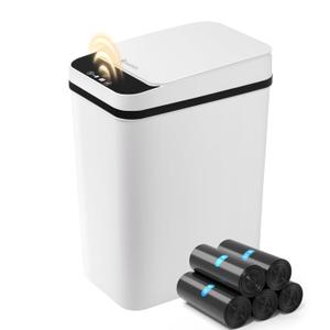 Bathroom Garbage Can with Lid, 2.6 Gallon Diaper Trash Can, Automatic Trash Cans Touchless, Slim Waterproof Smart Commercial Trash Can for Bedroom, Bathroom, Office, Living Room, Toilet, RV (A-Basic Battery Supply-White)