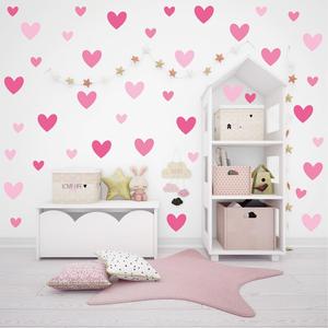 170 Pcs Self-Adhesive Cartoon Pink Heart Vinyl Wall Stickers | 10 Sheets Waterproof 5-Sizes Heart Removable Decals for Nursery, Wedding, Kid's Room, Bedroom Decor (Style C)