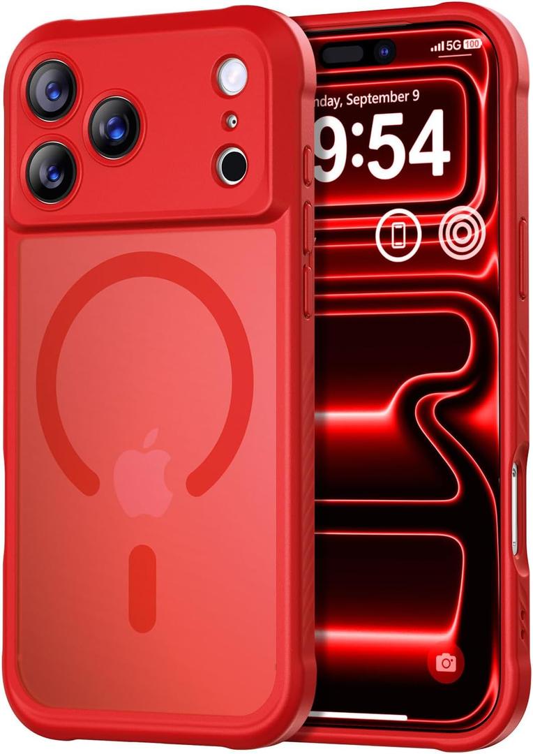 Thomo Magnetic for iPhone 17 Pro Case, [Compatible with Magsafe] [Full Camera Protection] Translucent Matte Military Grade Shockproof with Anti-Fingerprint Phone Cover 2025, Red