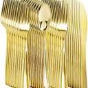 NOCCUR 400PCS Gold Silverware Disposable - Gold Plastic Silverware - Gold Plastic Cutlery Include 200 Forks, 100 Spoons, 100 Knives, Gold Disposable Silverware Perfect for Party&Daily Using