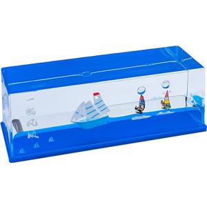 Unsinkable Smooth Sailing Ship in a Box Desk Art Decorations- Floating Resin Sailboat & Surfers in a Acrylic Fluid Drift Bottle with Ripple Effect, Motivational Home & Office Gifts