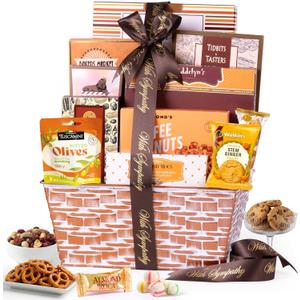 Broadway Basketeers Condolences Gourmet Gift Basket, Kosher Sympathy Food Gift Baskets for Delivery, Perfect Care Package Box or Assorted Snack Gifts for Bereavement, Loss, Funeral, or Shiva, No BB Date