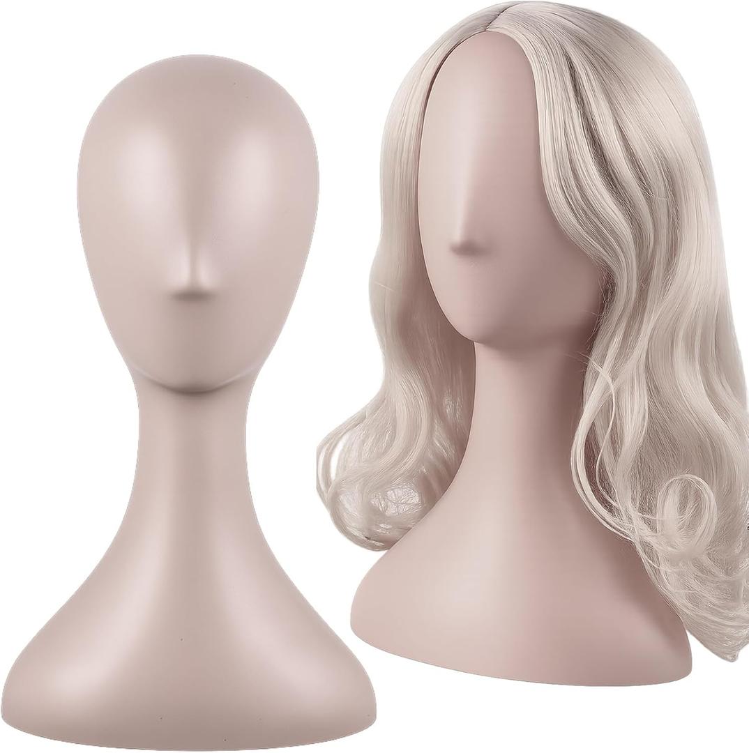 Leinuosen 2 Pcs 16 Inch Professional Mannequin Head Plastic, Realistic Durable Women Model Torso Styling for Wig, Making Styling, Hat, Mask, Headdress, Jewelry, Sunglasses Decor (Nude)