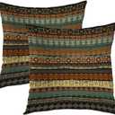 Batmerry Brown Bohemia Turkish Floral Decorative Pillow Covers, Traditional Paisley Moroccan Oriental Double Sided Throw Pillow Covers Sofa Cushion Cover Square 22 x 22 Inches(Set of 2)