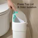 Bathroom Trash Can with Press Top Lid, 3.2 Gallon Slim Garbage Can for Kitchen Cabinet, 12L Dogproof Wastebasket Trash Bin for Office, Bedroom, Living Room, Home Countertop - White