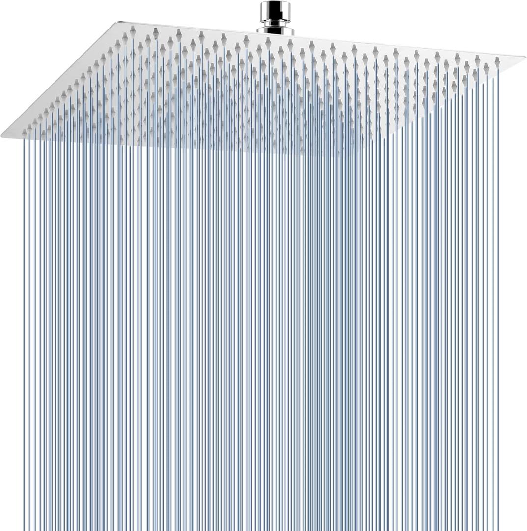 Voolan Oversize Rain Shower Head - High Flow Square Rainfall Showerhead - Waterfall Full Body Coverage - Universal Ceiling or Wall Mount (16 Inch, Chrome) Voolan Oversize Rain Shower Head - High Flow Square Rainfall Showerhead - Waterfall Full Body Coverage - Universal Ceiling or Wall Mount (16 Inch, Chrome)