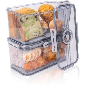 Dynta Bread Box 2 Pack Bread Container Airtight, Recording Time Bread Boxes for Kitchen Counter Organizers and Storage, Plastic Bread Storage with Lid for Homemade Bread, Toast, Loaf, Cookies